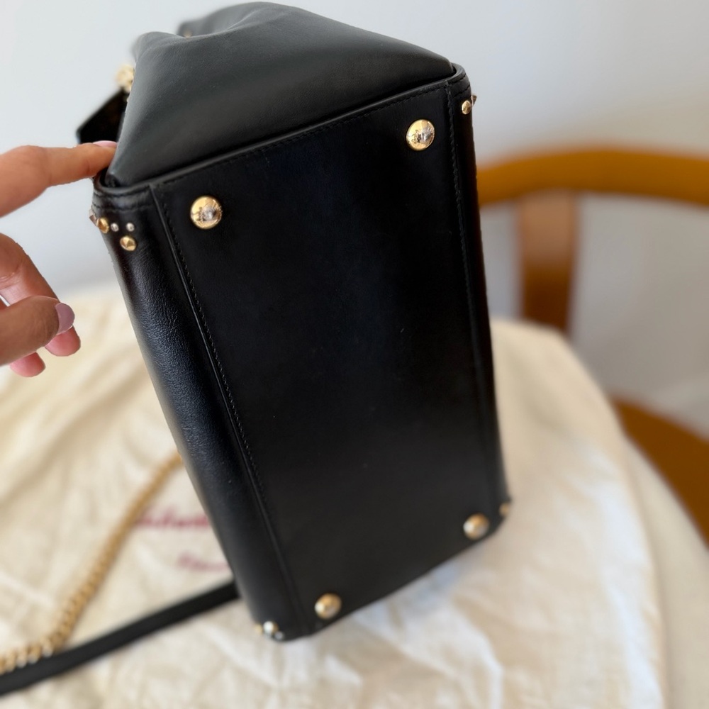 Salvatore Ferragamo Black Leather Satchel with Gold & Silver Studs - Picture 8 of 11